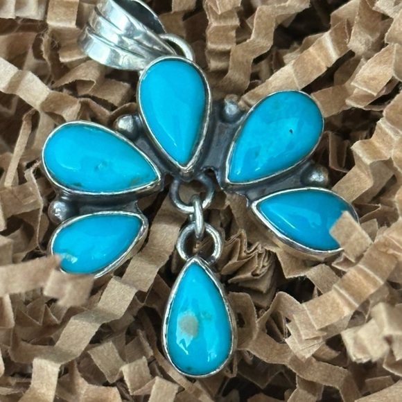 Kingman turquoise dangle Naja southwestern sterling silver pendant